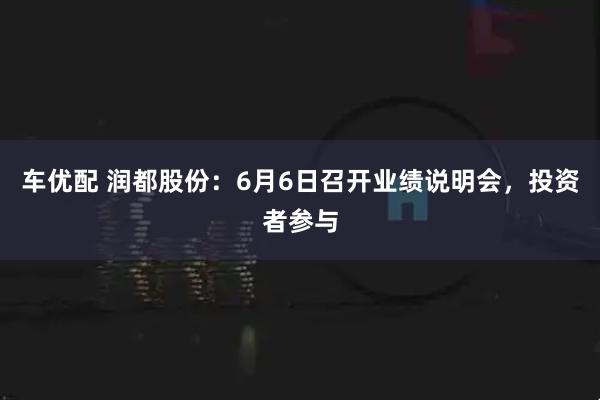 车优配 润都股份：6月6日召开业绩说明会，投资者参与