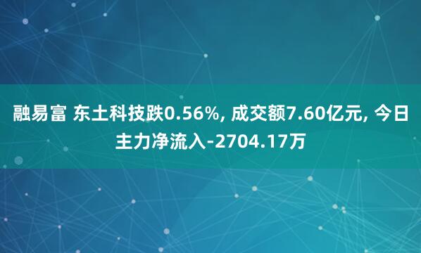 融易富 东土科技跌0.56%, 成交额7.60亿元, 今日主力净流入-2704.17万