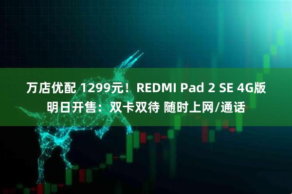 万店优配 1299元！REDMI Pad 2 SE 4G版明日开售：双卡双待 随时上网/通话
